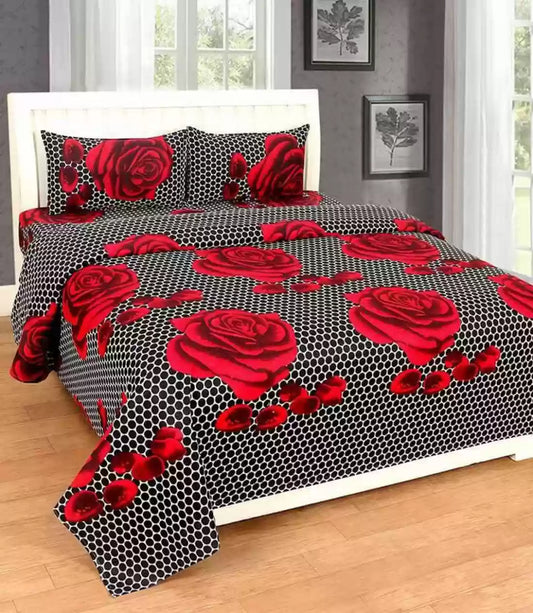 Zyrotextile- 204 TC Cotton Double Floral Flat Bedsheet Black (Pack of 2 pillow cover) 🔥FOR THE 1ST 100 CUSTOMERS ONLY🔥